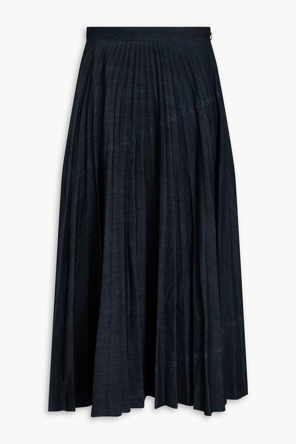 VALENTINO GARAVANI Pleated denim midi skirt THE OUTNET