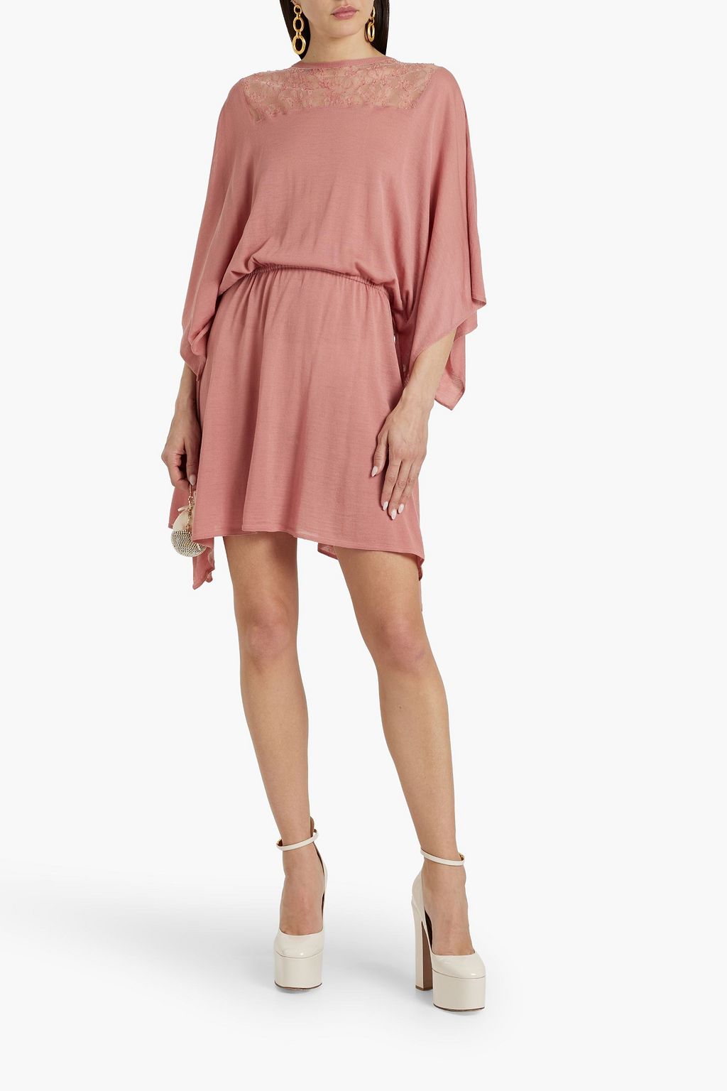 VALENTINO GARAVANI Corded lace-paneled wool mini dress