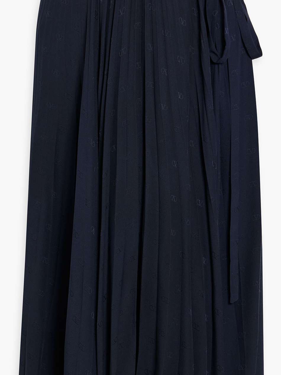 pleated silk-jacquard midi wrap skirt