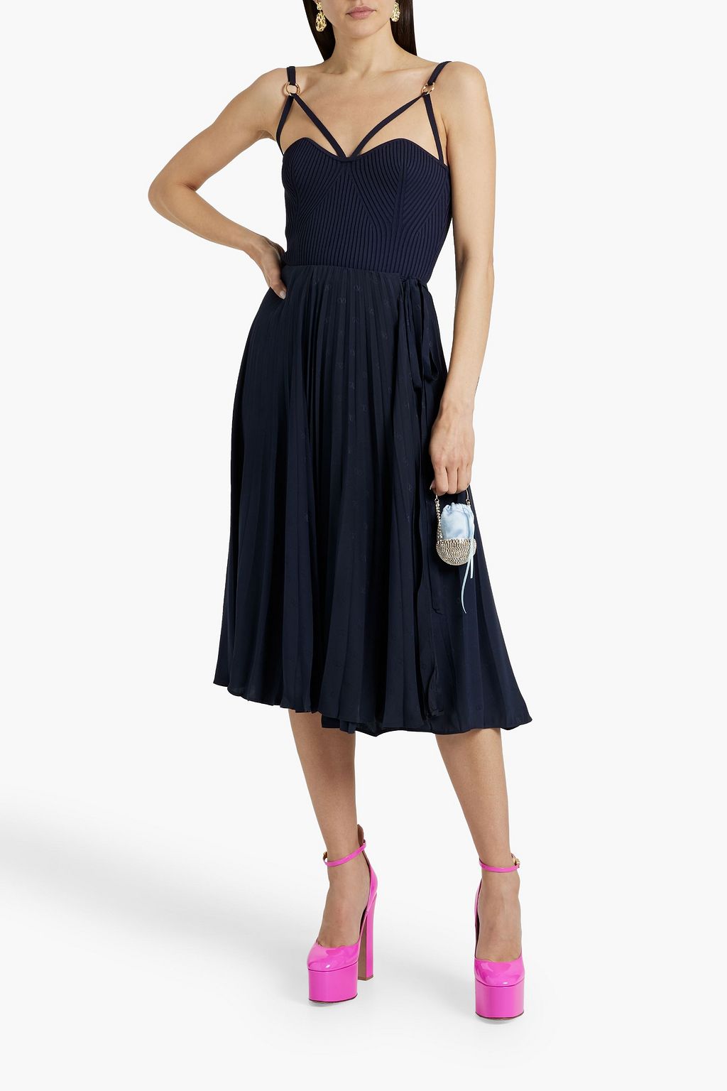 VALENTINO GARAVANI Pleated silk-jacquard midi wrap skirt