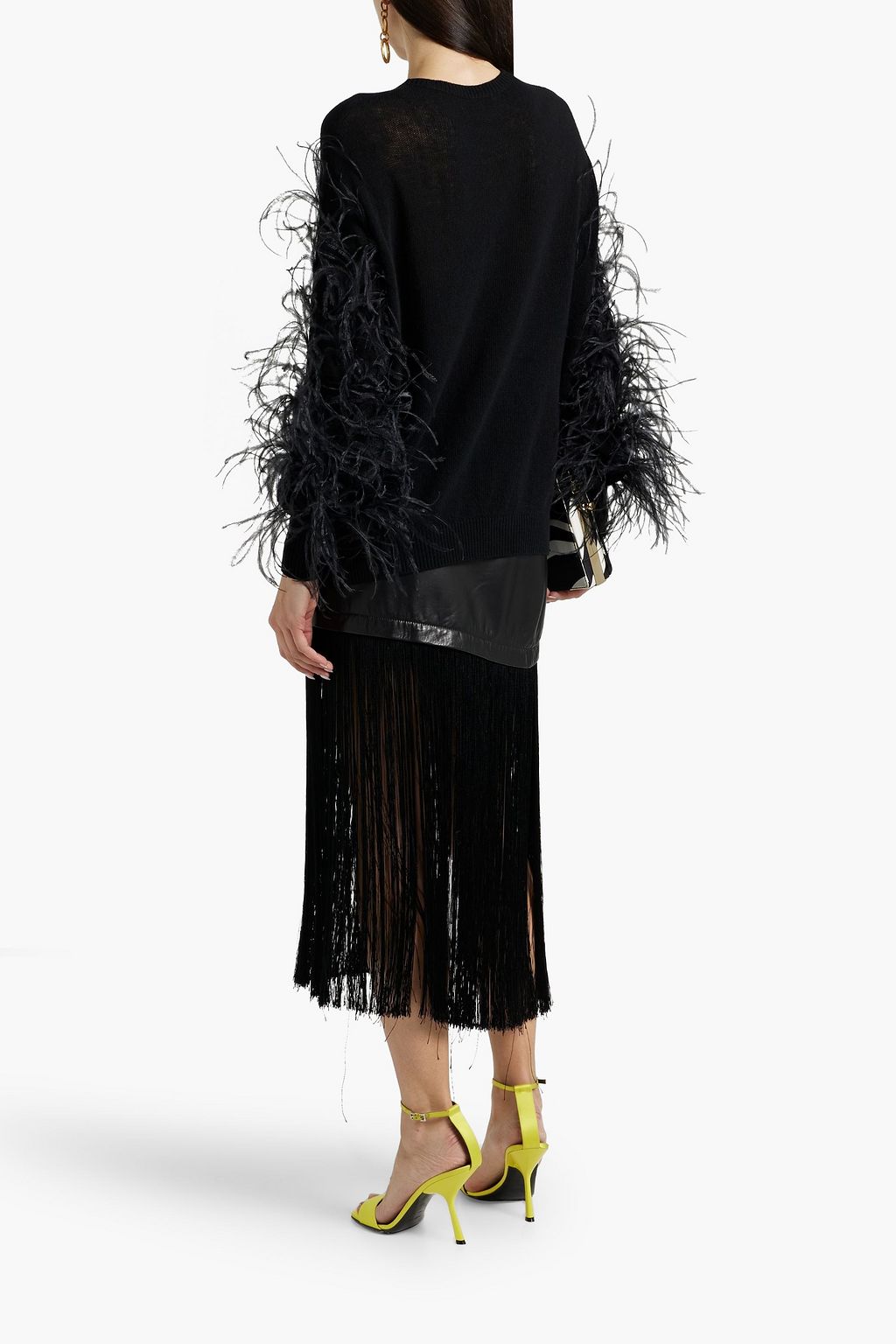 VALENTINO GARAVANI Feather-embellished wool and cashmere-blend sweater