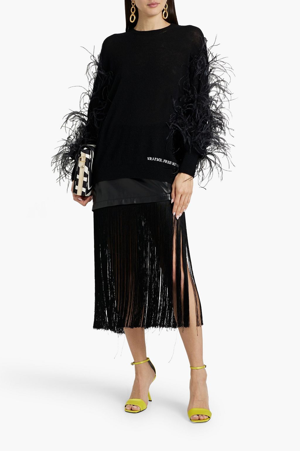 VALENTINO GARAVANI Feather-embellished wool and cashmere-blend sweater