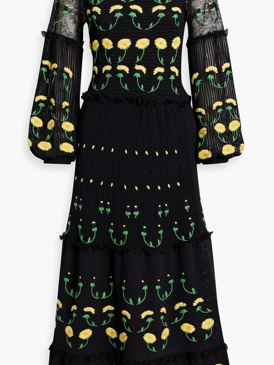 embroidered lace-paneled crocheted cotton-blend maxi dress