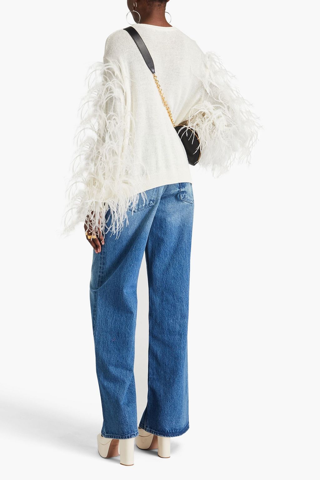 VALENTINO GARAVANI Feather-embellished wool and cashmere-blend sweater