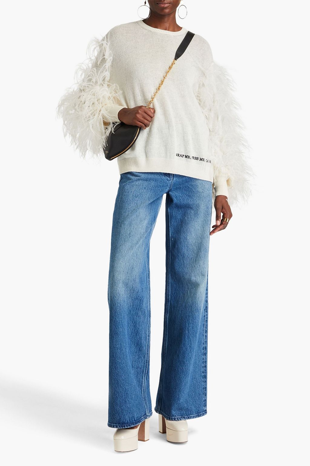 VALENTINO GARAVANI Feather-embellished wool and cashmere-blend sweater