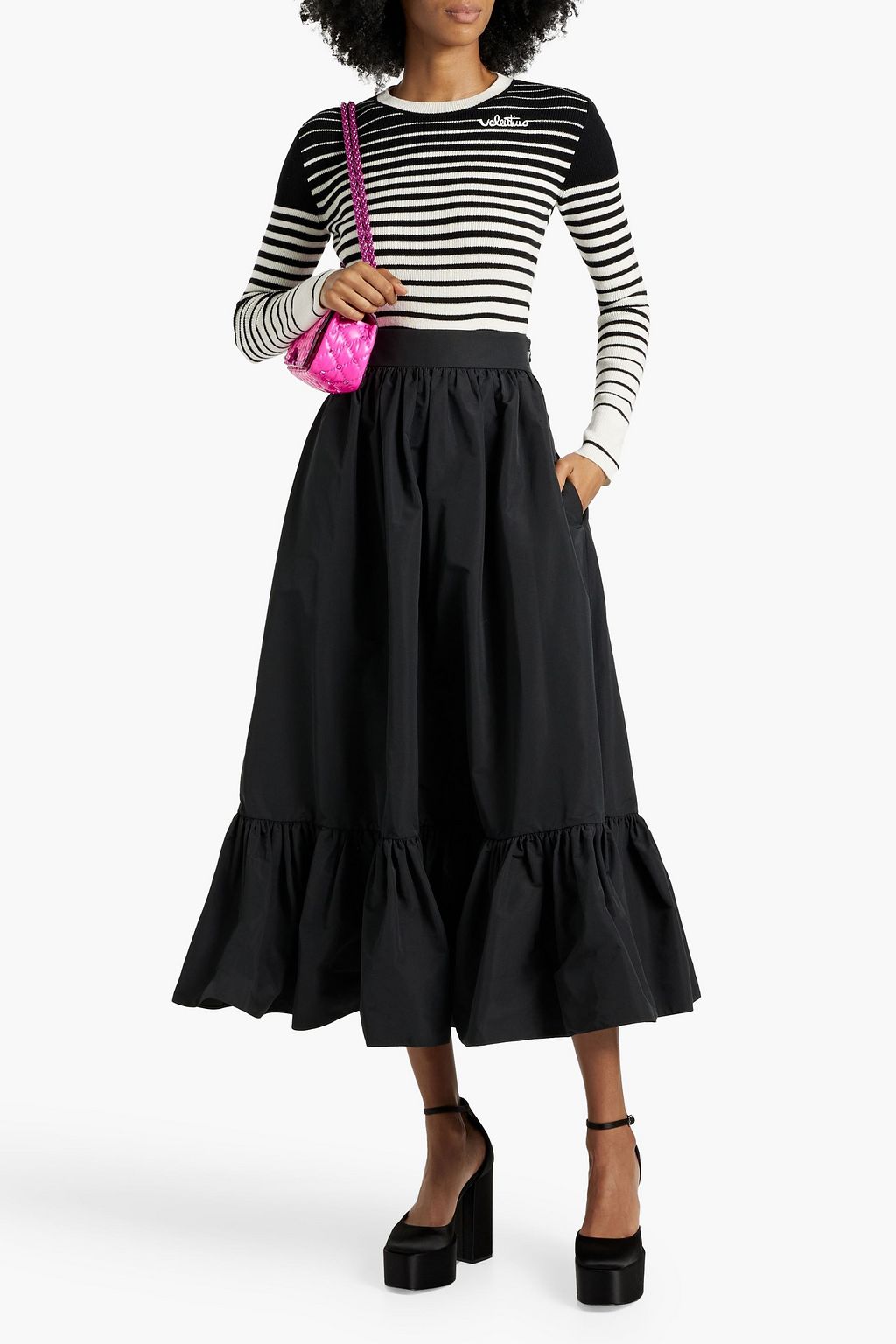 VALENTINO GARAVANI Ruffled cotton-blend faille midi skirt