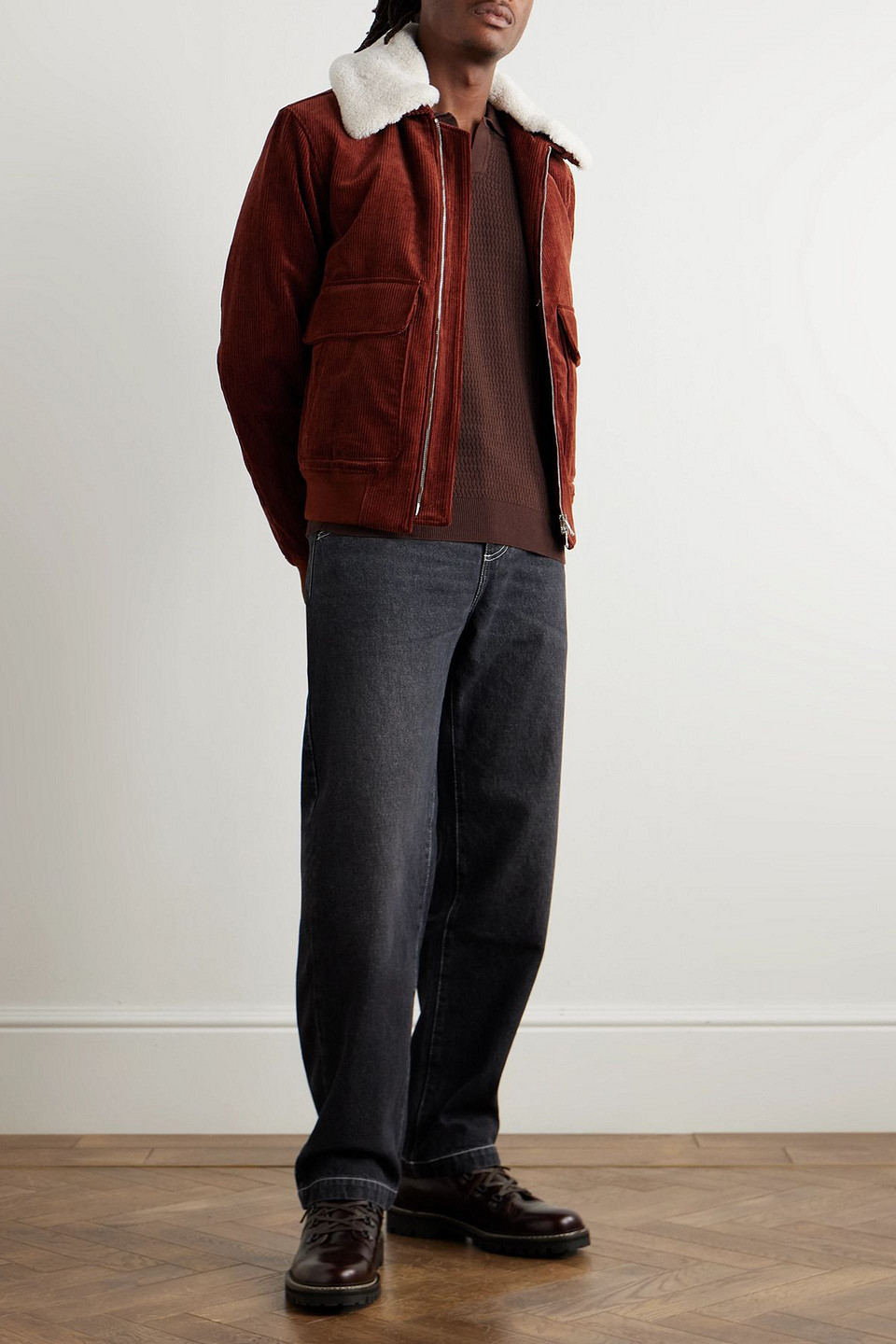  Mr P. - Pullover Aus Einer Strukturierten Baumwoll-seidenmischung Mit Polokragen - Braun - L 