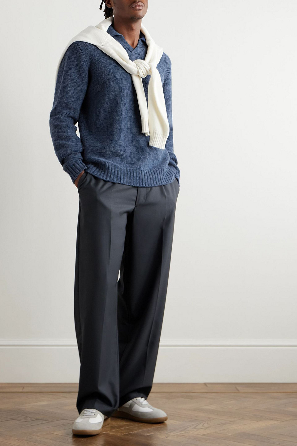  Mr P. - Wool Polo Sweater - Blue - M 