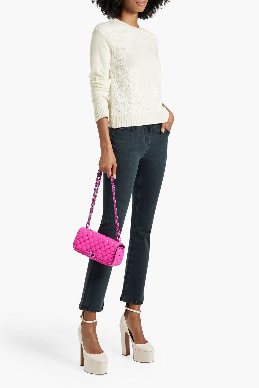 VALENTINO GARAVANI Corded lace-paneled wool and silk-blend sweater
