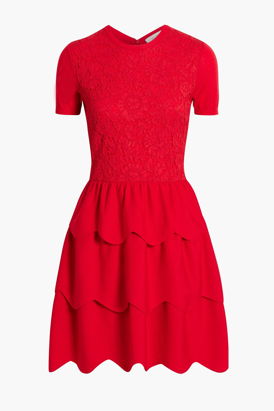 Shop Valentino Scalloped Corded Lace And Wool Mini Dress In Red