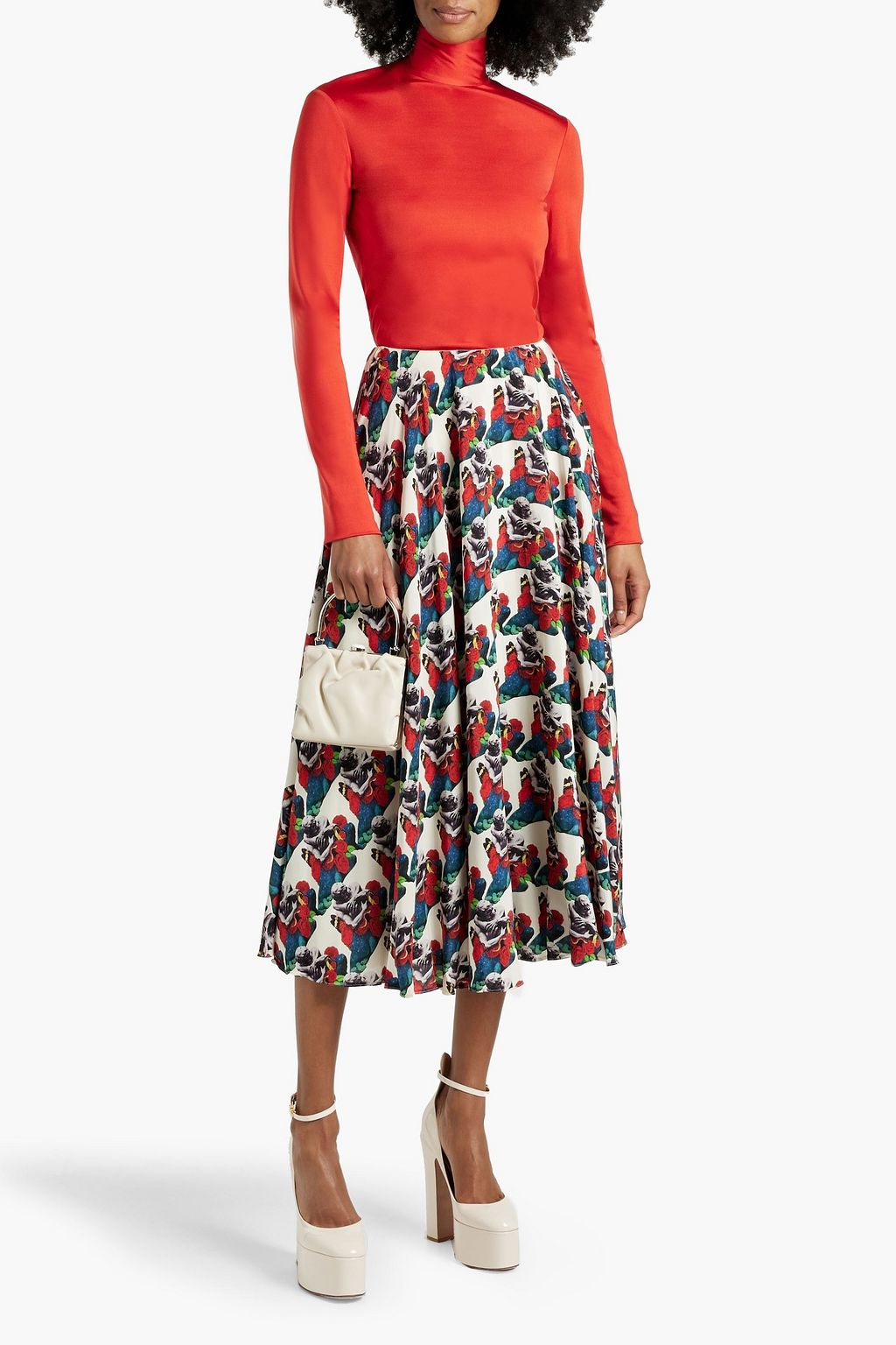 VALENTINO GARAVANI Printed silk-crepe midi skirt