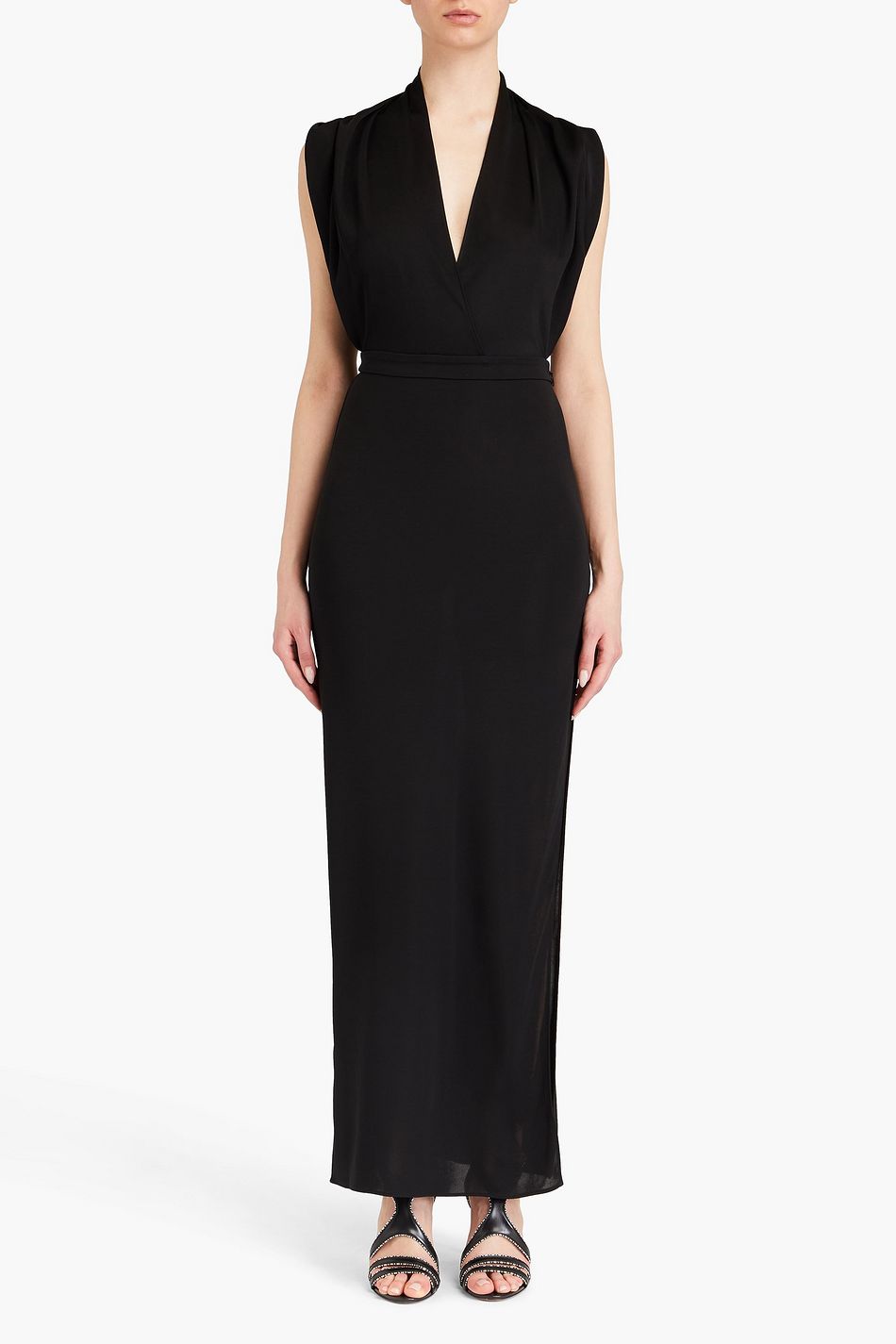 Black jersey maxi dress with cutout