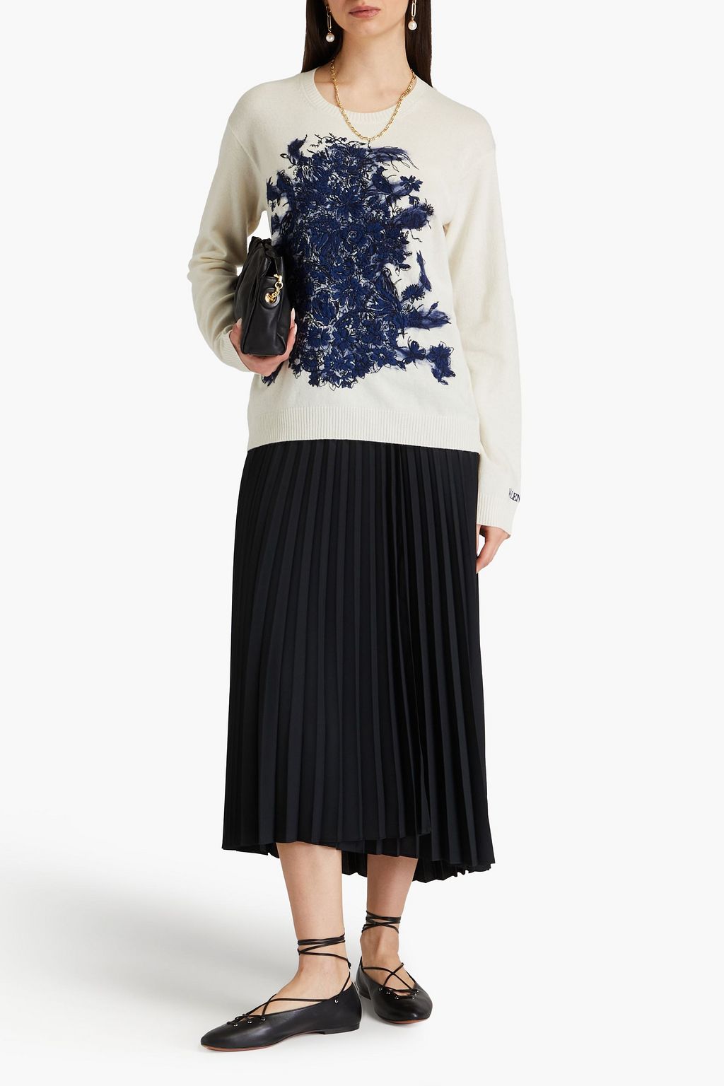 VALENTINO GARAVANI Embroidered wool and cashmere-blend sweater