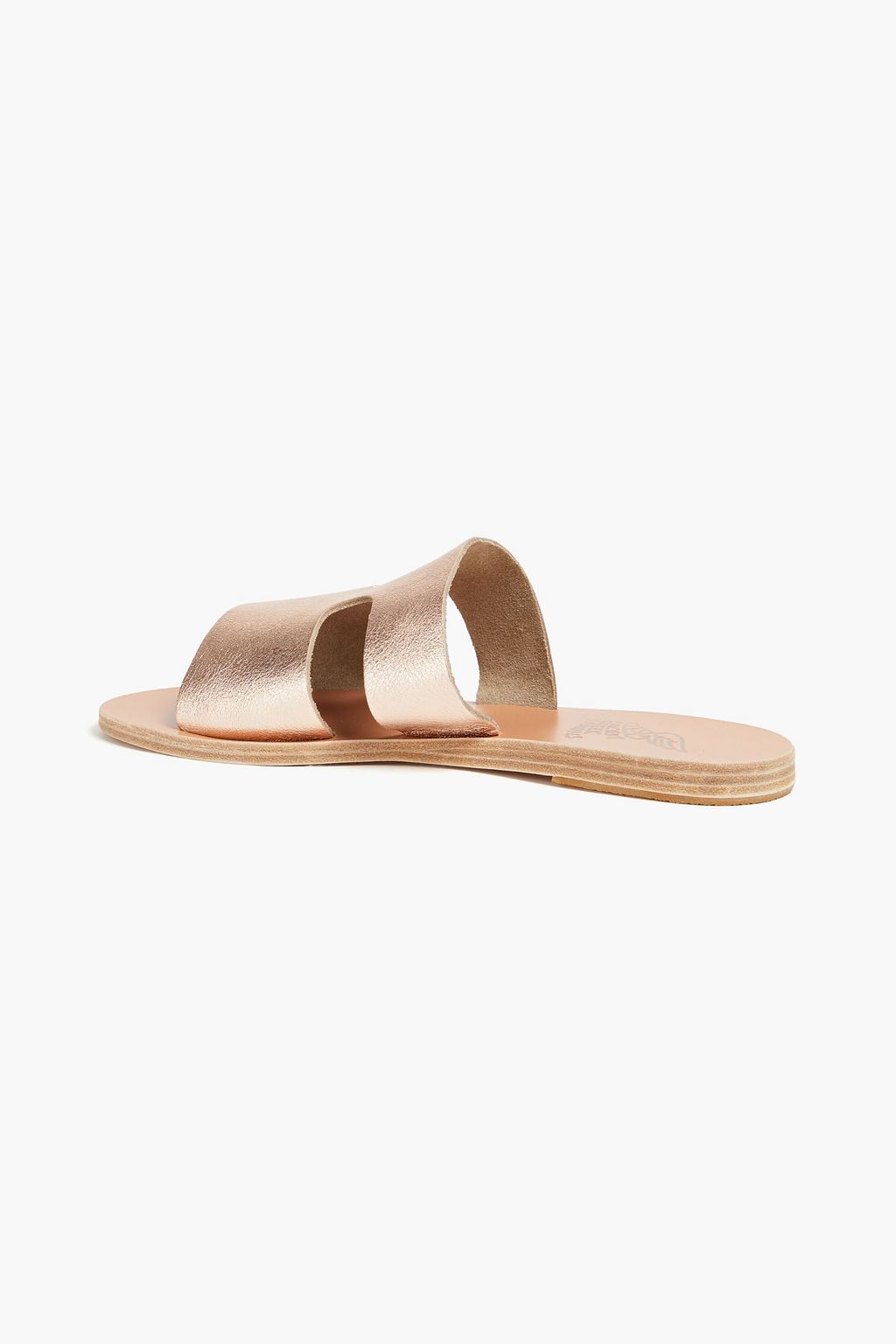 ANCIENT GREEK SANDALS حذاء سلايد «أبتيروس» من الجلد بلون معدني ومزود بفتحات