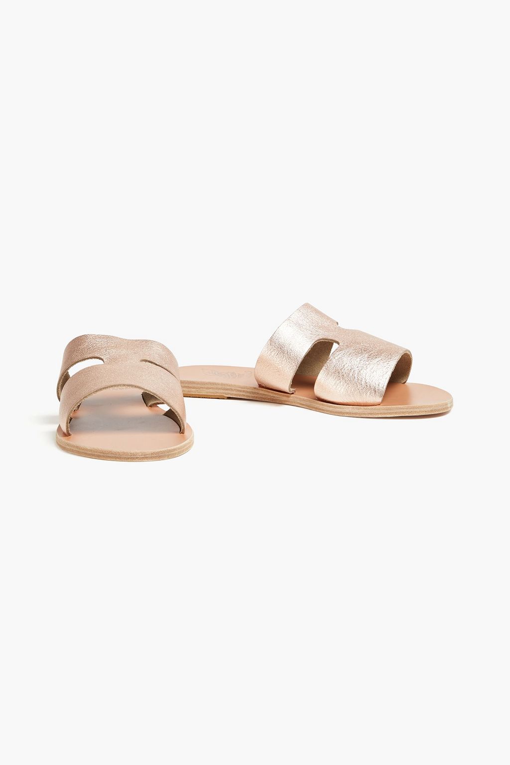 ANCIENT GREEK SANDALS حذاء سلايد «أبتيروس» من الجلد بلون معدني ومزود بفتحات