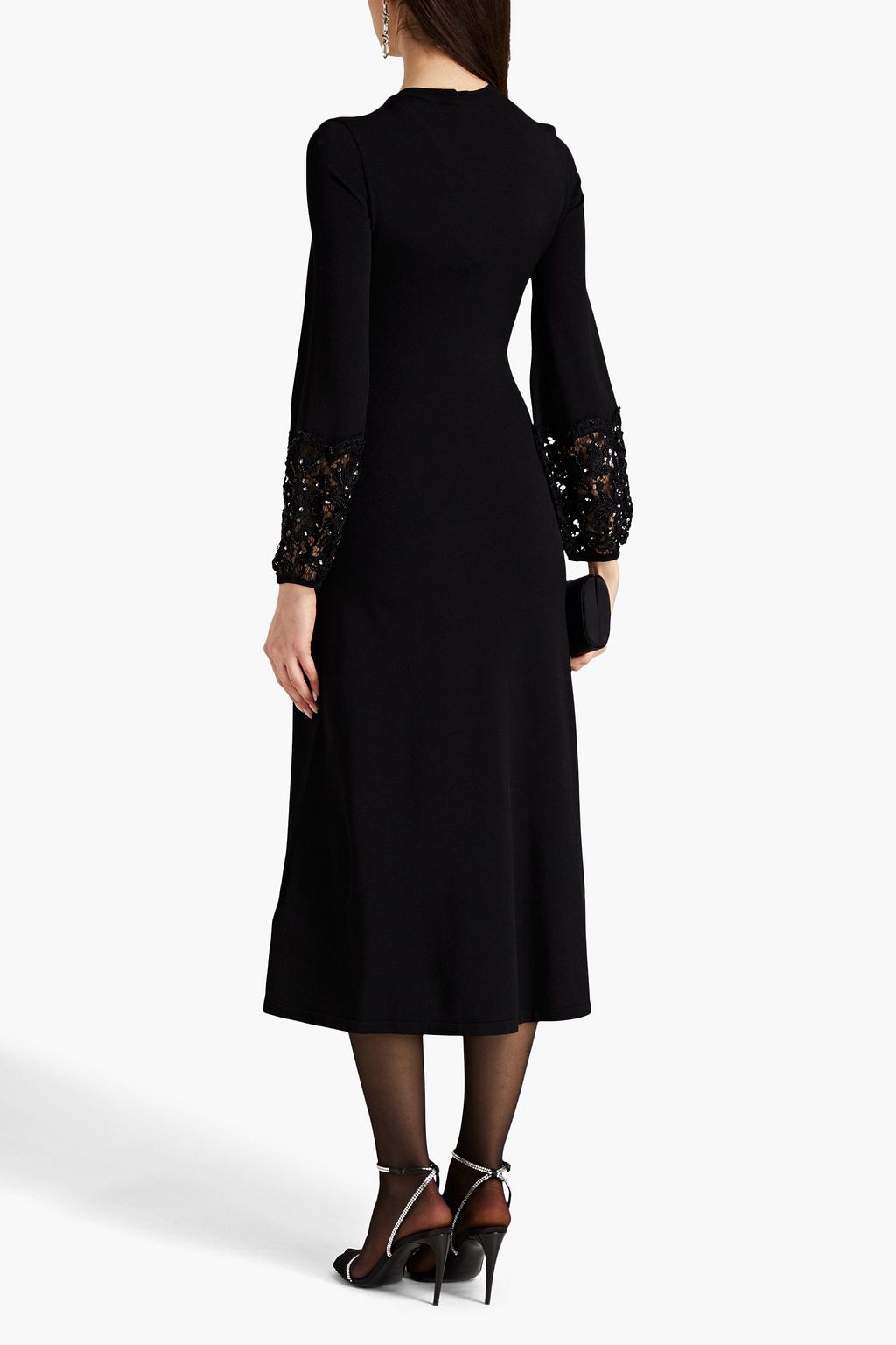 VALENTINO GARAVANI Embellished lace-trimmed knitted midi dress
