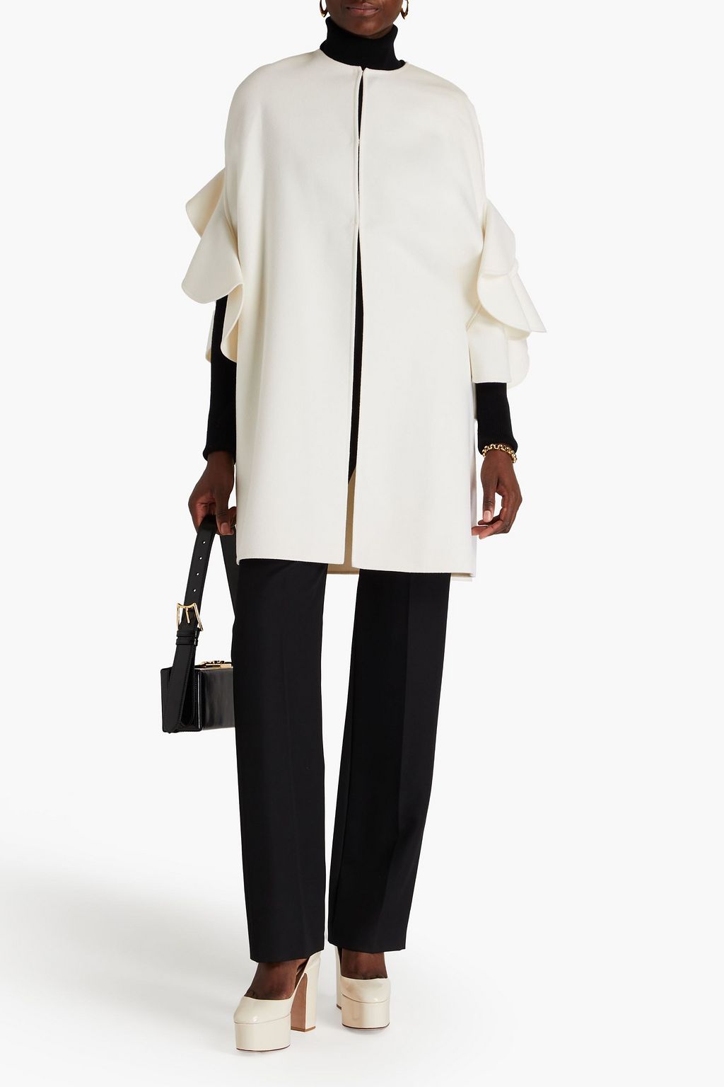 VALENTINO GARAVANI Ruffled brushed wool and cashmere-blend felt cape