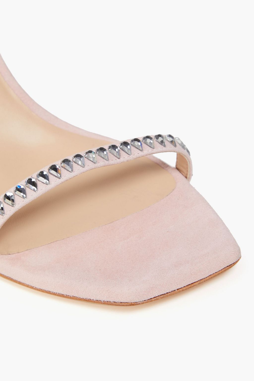 STUART WEITZMAN صندل «جيم كت» مصنوع من جلد السويد ومزين بالكريستال بكعب ارتفاع 85