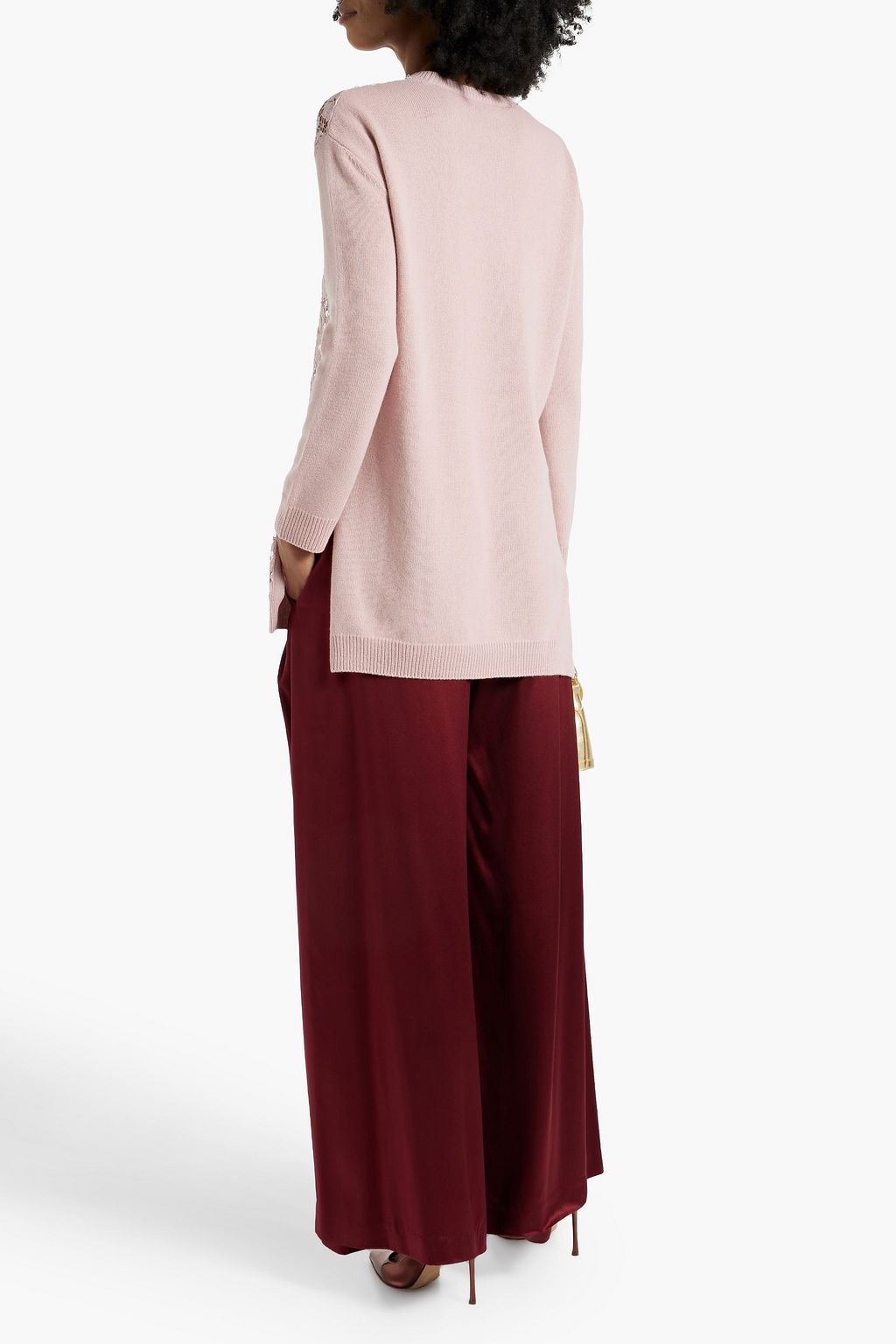 VALENTINO GARAVANI Corded lace-paneled wool and cashmere-blend sweater