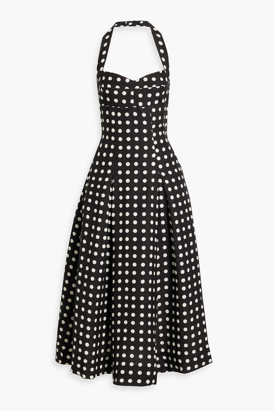 Nicholas Lulu Polka-dot Linen-blend Halterneck Midi Dress In Black