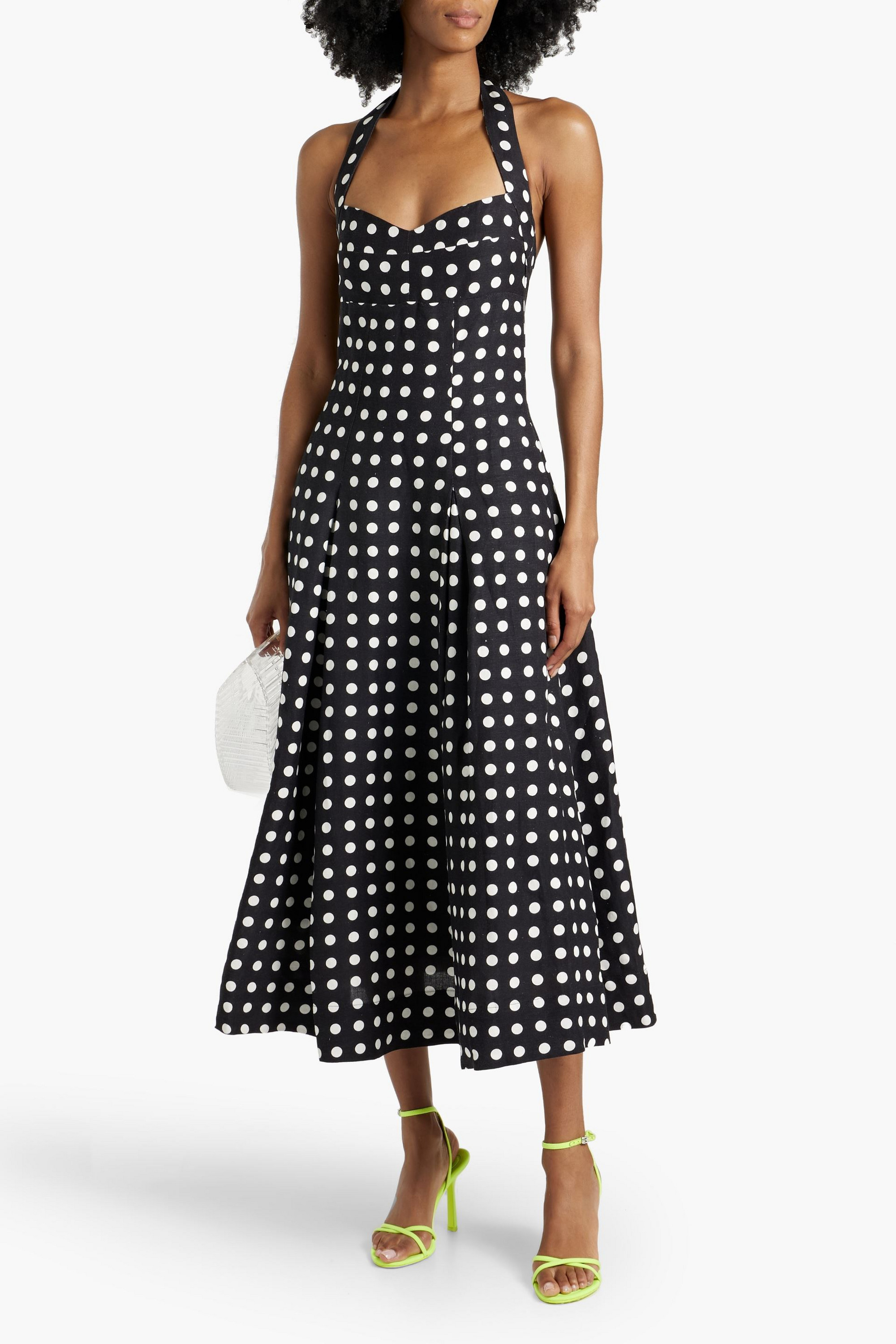 NICHOLAS Polka-dot linen-blend halterneck midi dress