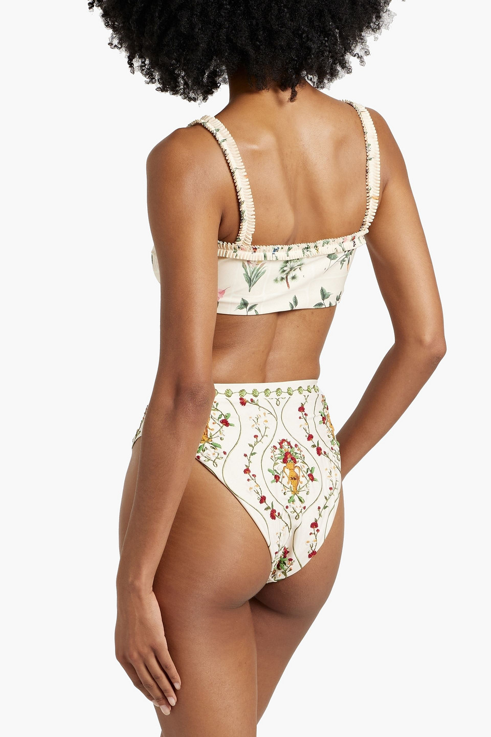 Agua By Agua Bendita Gualanday Remedios Embroidered Printed High-rise Bikini Briefs In Beige