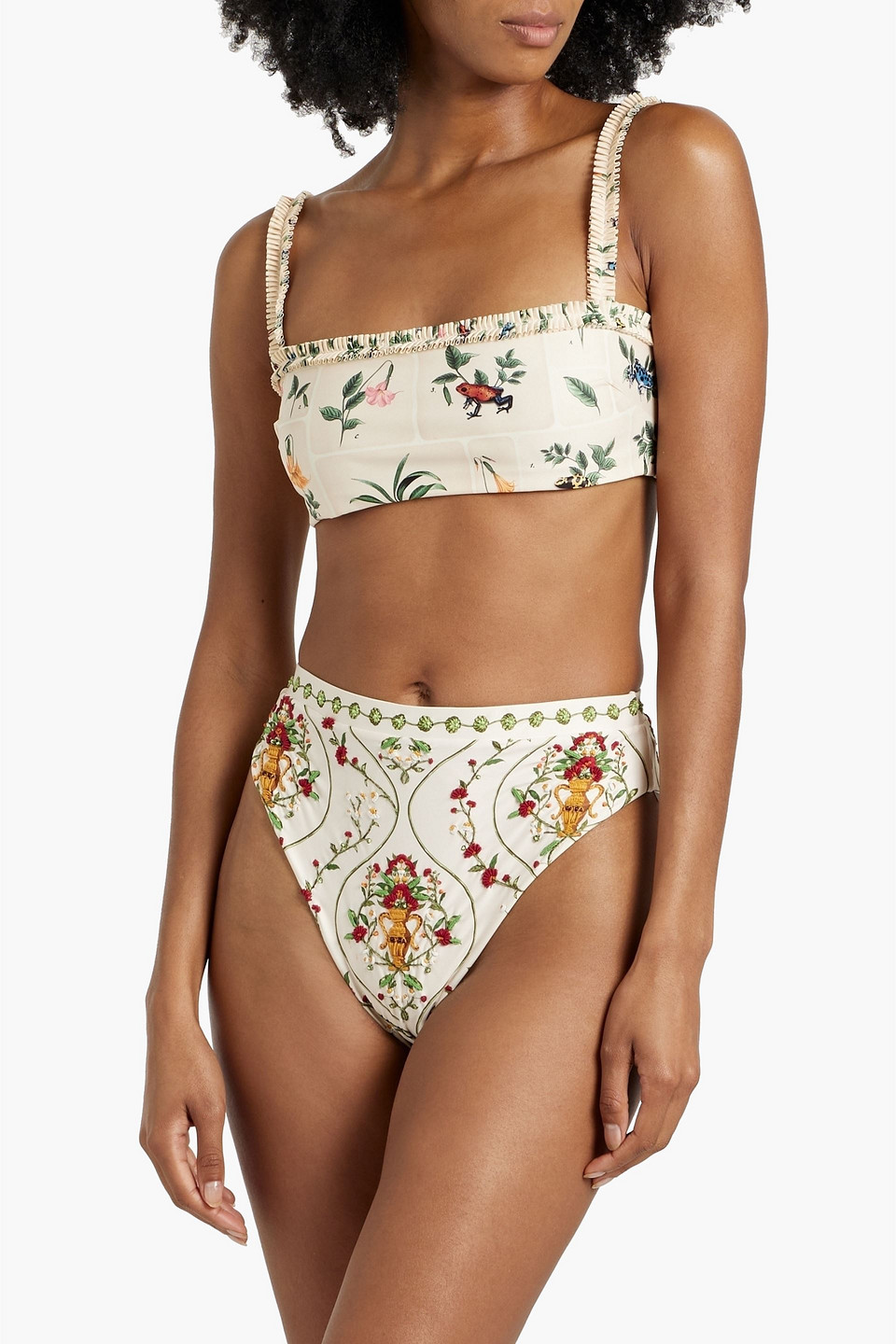 Shop Agua By Agua Bendita Gualanday Remedios Embroidered Printed High-rise Bikini Briefs In Beige