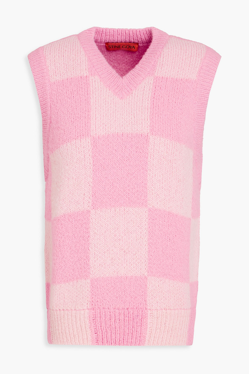 Stine Goya Checked Jacquard-knit Vest In Baby Pink