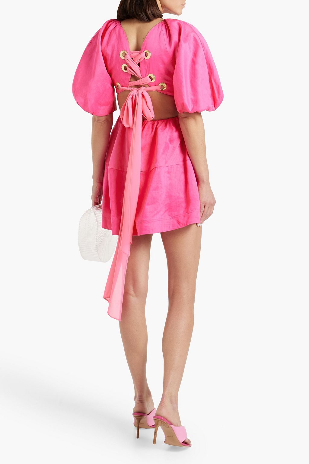 AJE. Admiration lace-up cutout linen-blend mini dress