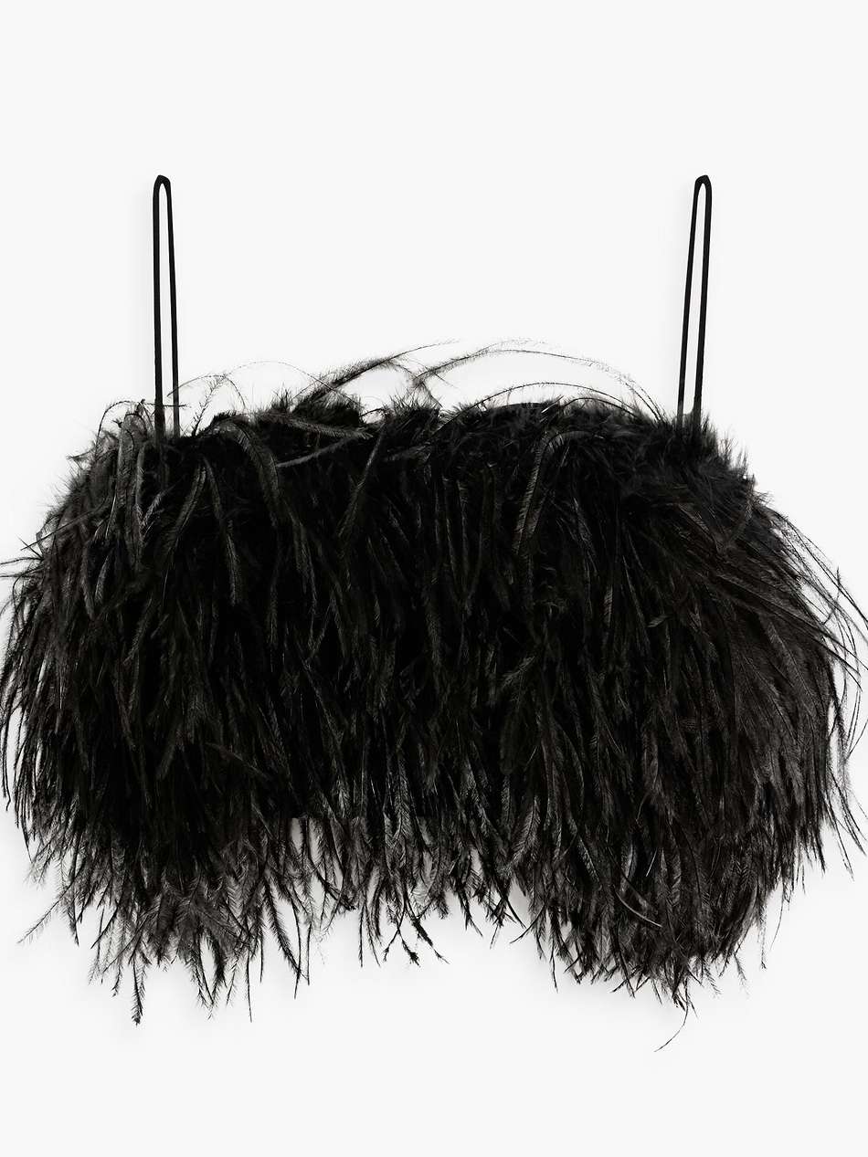 homecoming cropped feather-trimmed crepe top