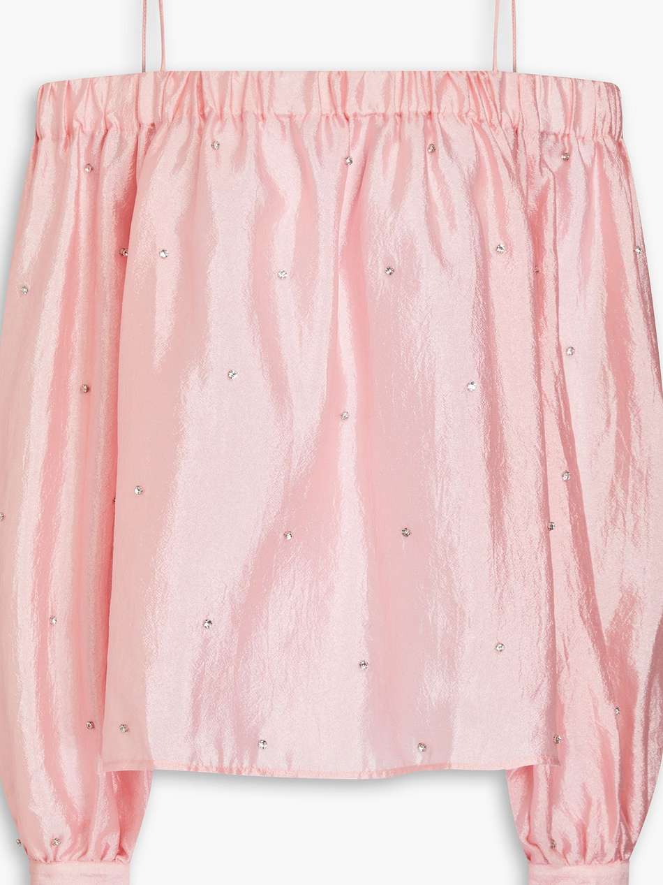 cold-shoulder embellished taffeta top