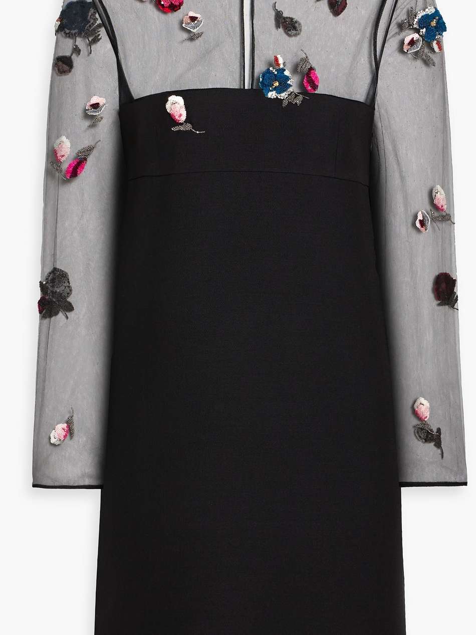 embellished tulle and crepe mini dress