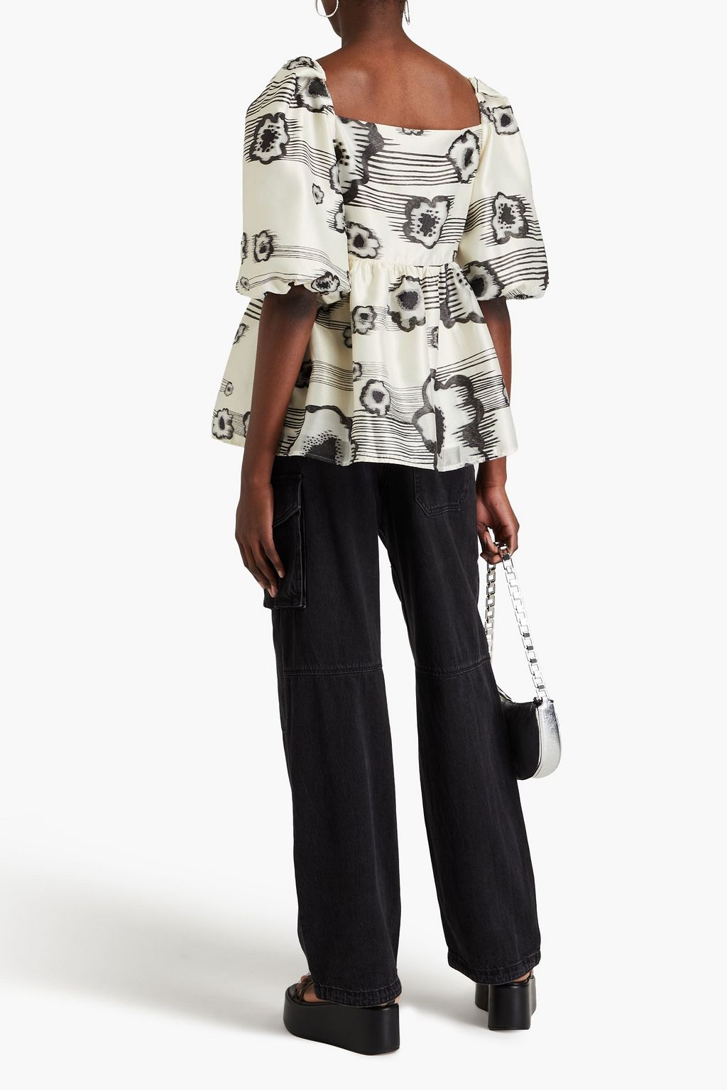 STINE GOYA Metallic floral-jacquard top