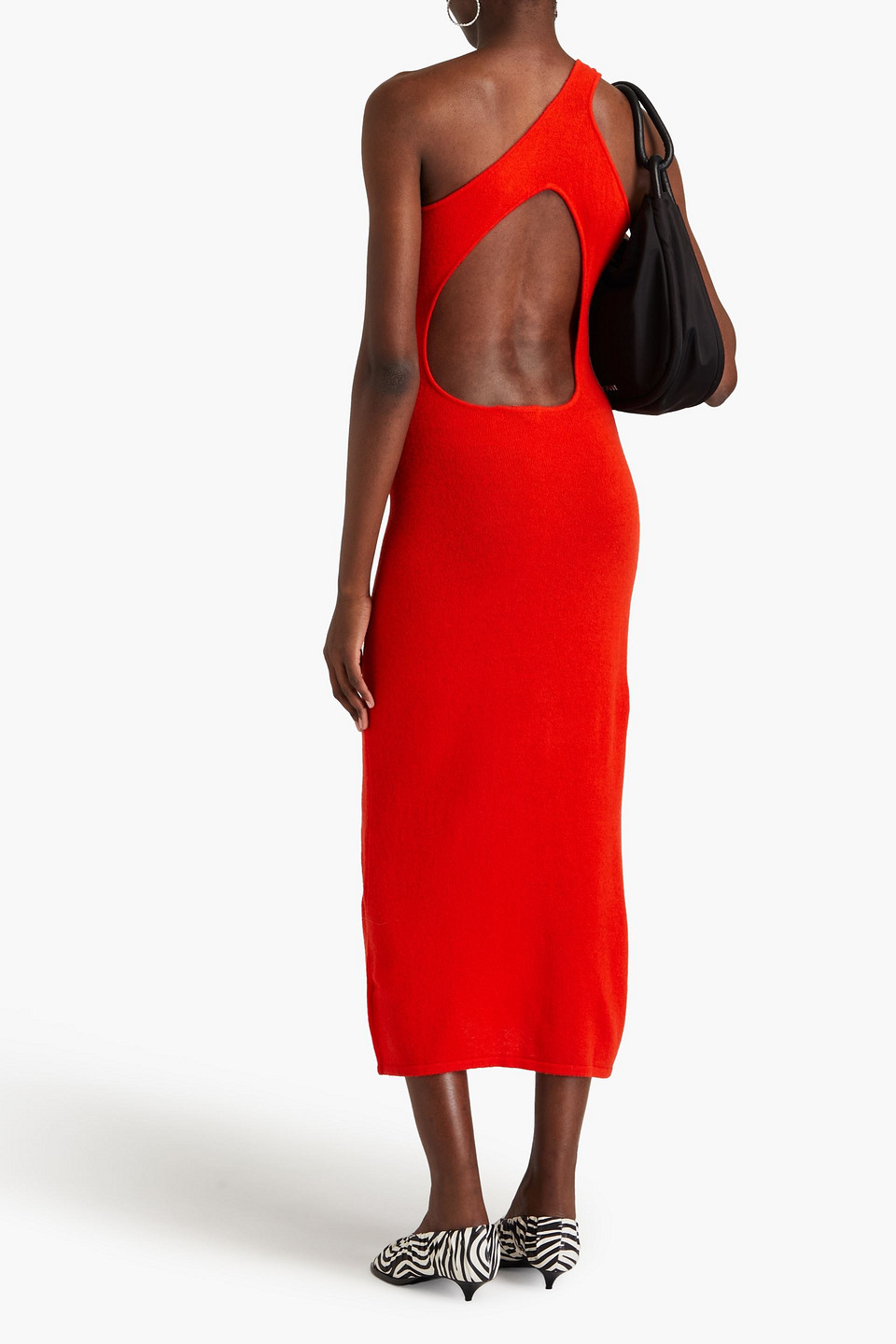 Shop Stine Goya Tiffany One-shoulder Cutout Merino Wool And Silk-blend Midi Dress In Tomato Red