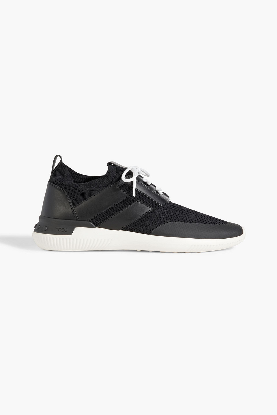 Tod's - Leather and stretch-knit sneakers - Black - UK 5.5
