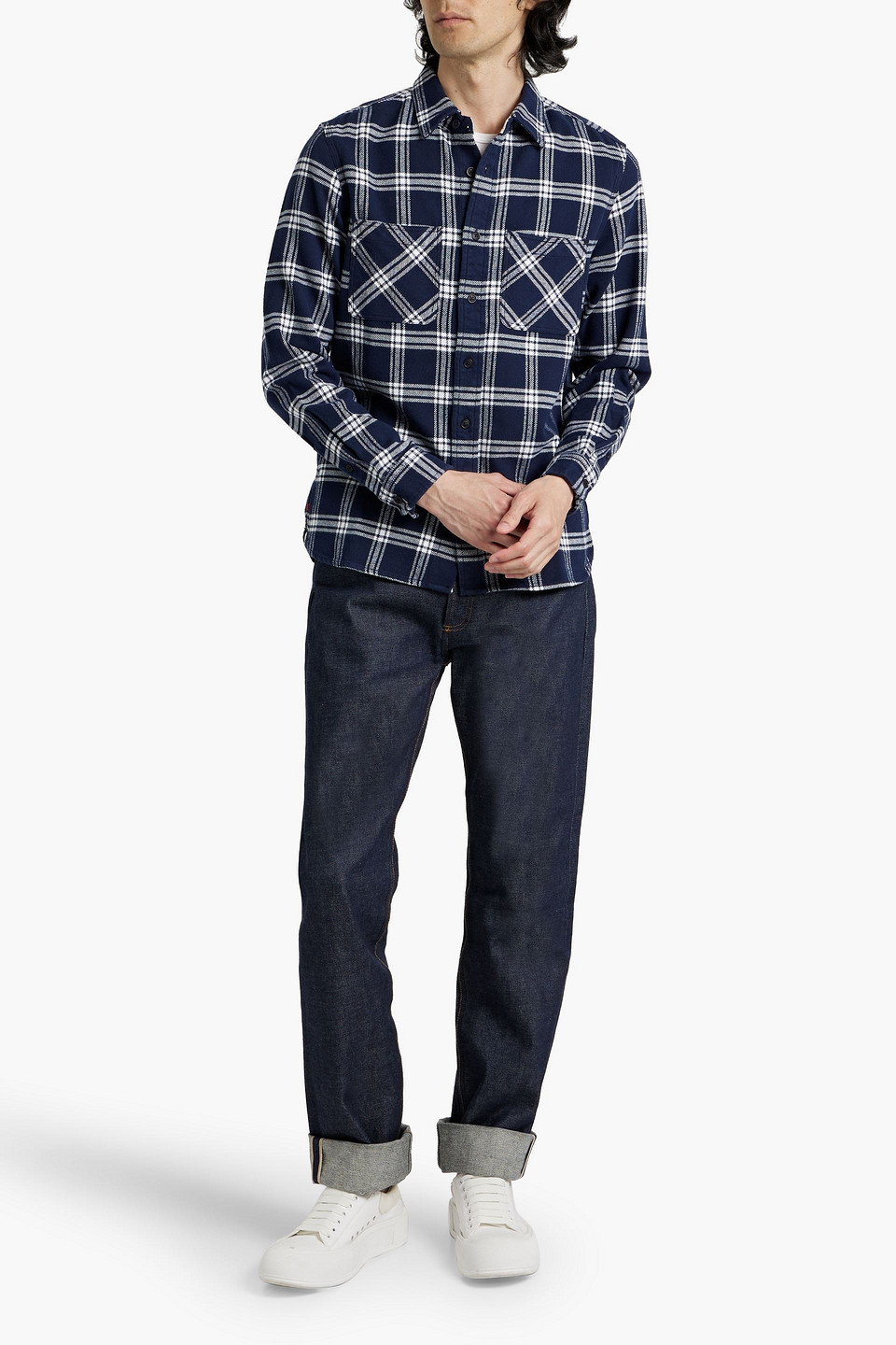 Shop Alex Mill Checked Cotton-flannel Shirt In Navy