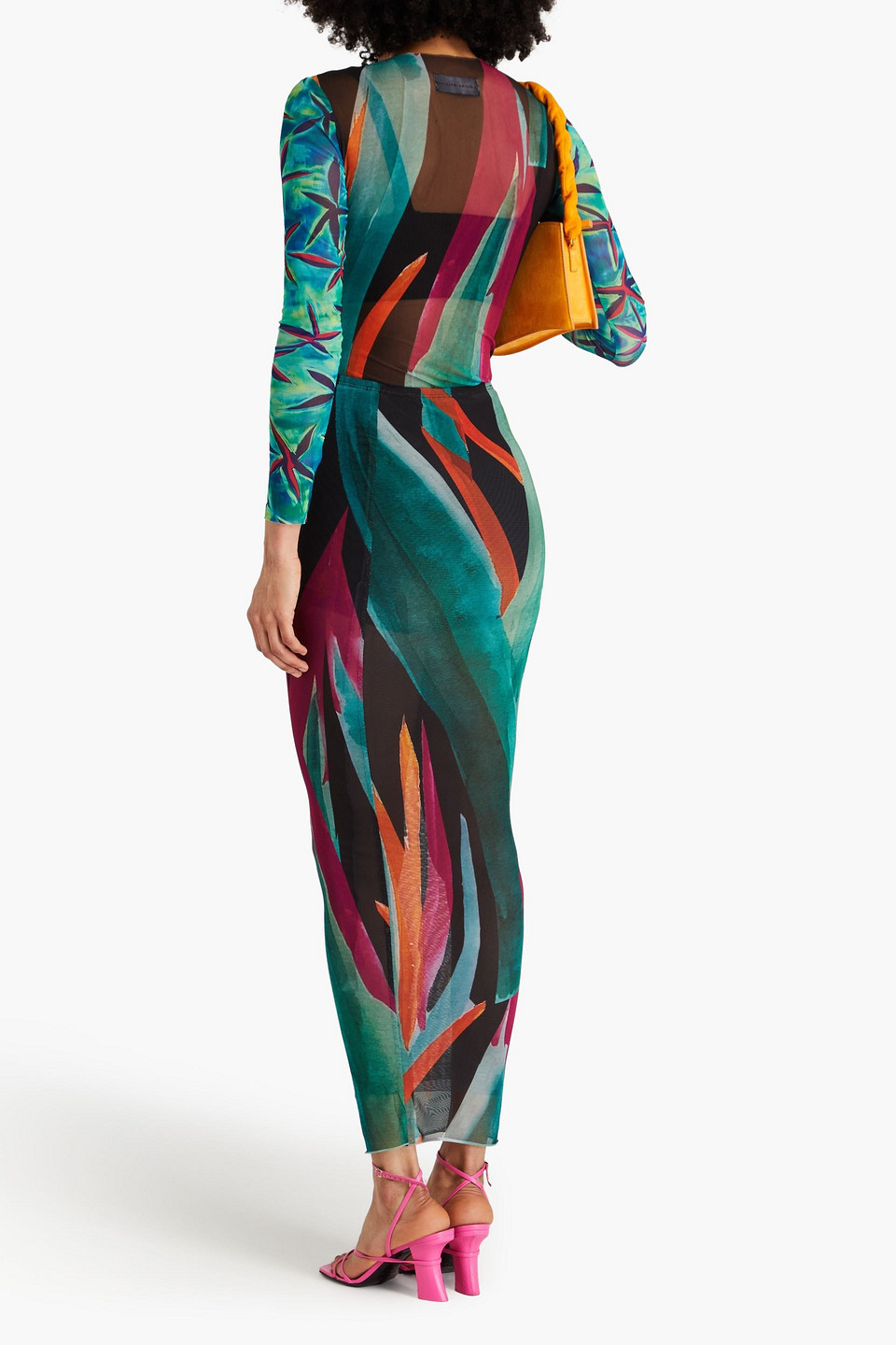  Louisa Ballou - Printed Stretch-mesh Maxi Skirt - Green - Xs 