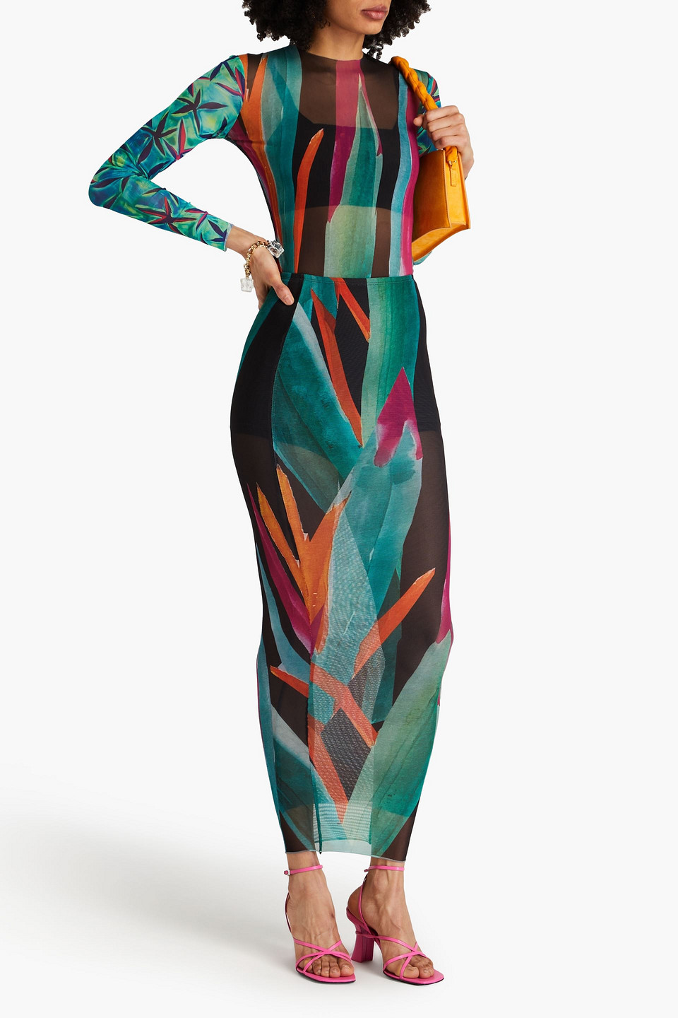  Louisa Ballou - Printed Stretch-mesh Maxi Skirt - Green - Xs 