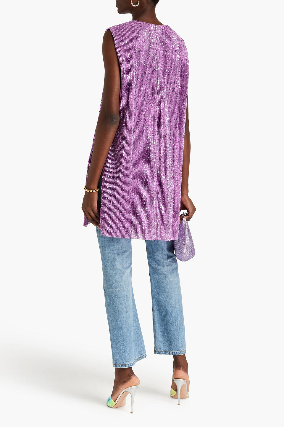 Shop Stine Goya Isha Sequined Lamé-jersey Top In Lilac