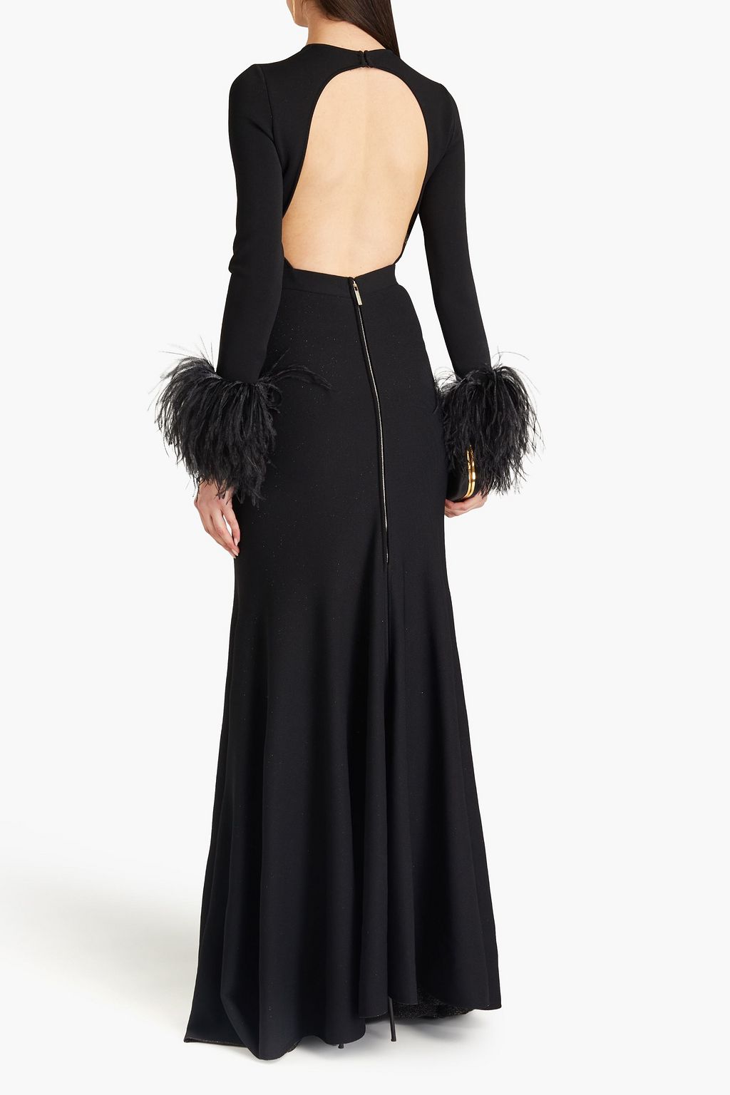 ELIE SAAB Robe aus Stretch-Strick mit Federbesatz in Metallic-Optik