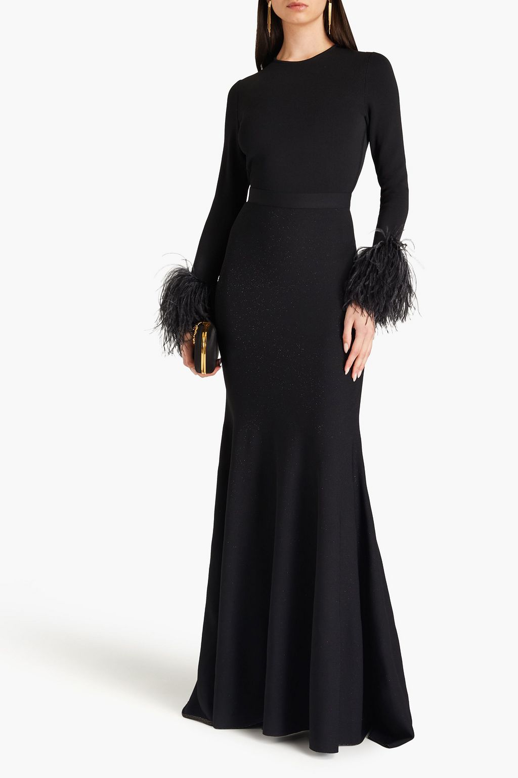 ELIE SAAB Robe aus Stretch-Strick mit Federbesatz in Metallic-Optik