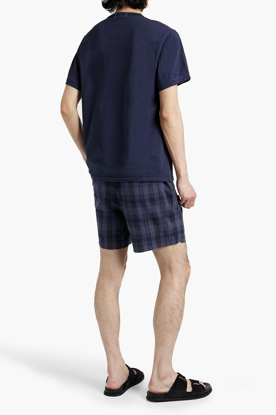 Shop Alex Mill Checked Cotton Shorts In Navy