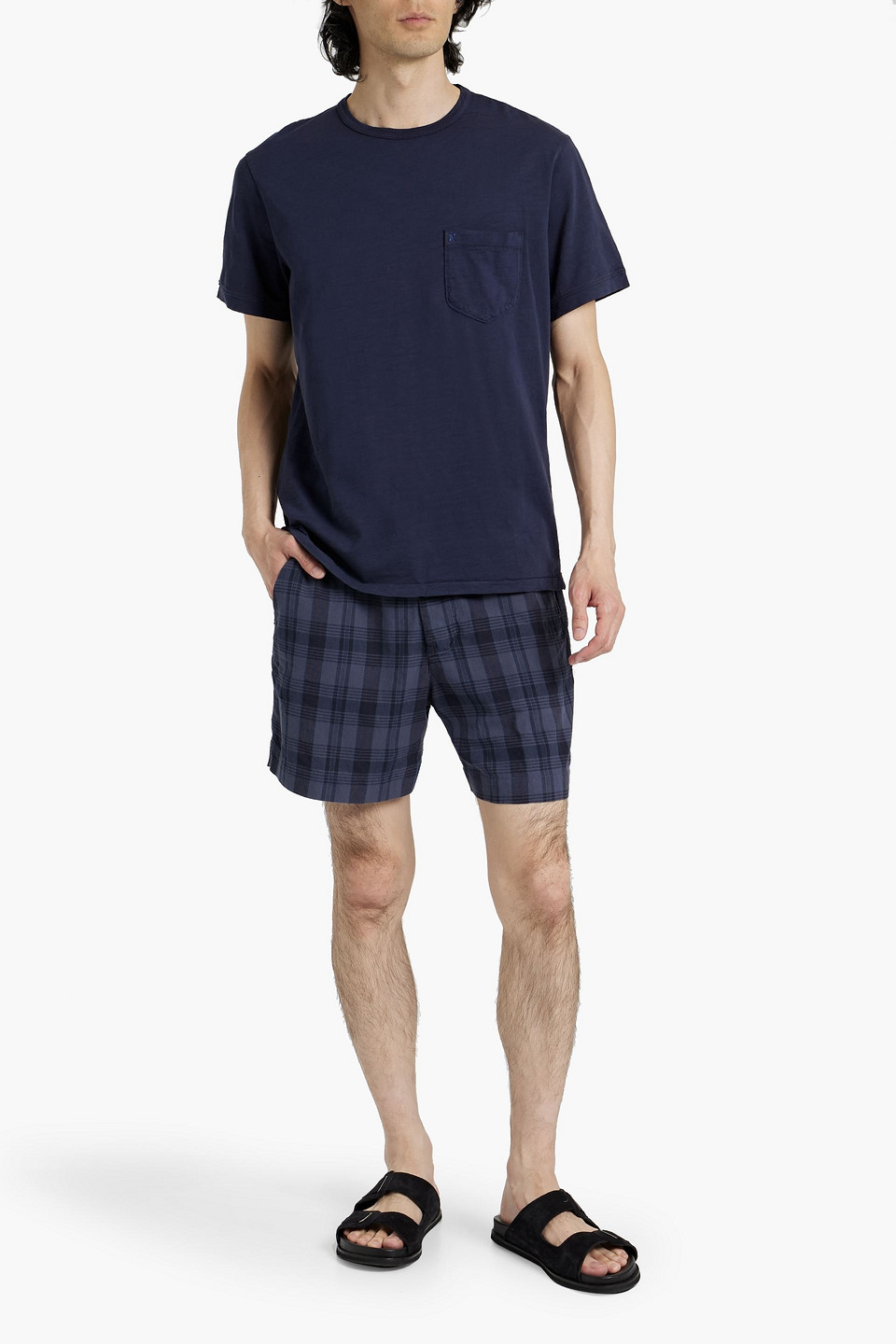 Shop Alex Mill Checked Cotton Shorts In Navy