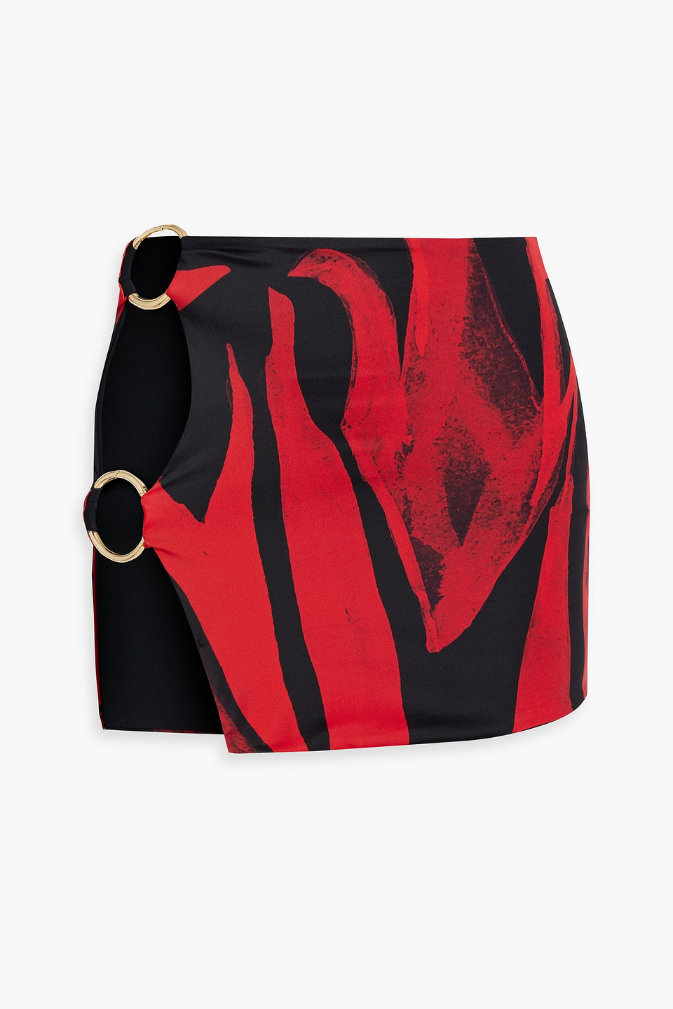 Louisa Ballou Ring-embellished Printed Stretch-jersey Mini Skirt In Red