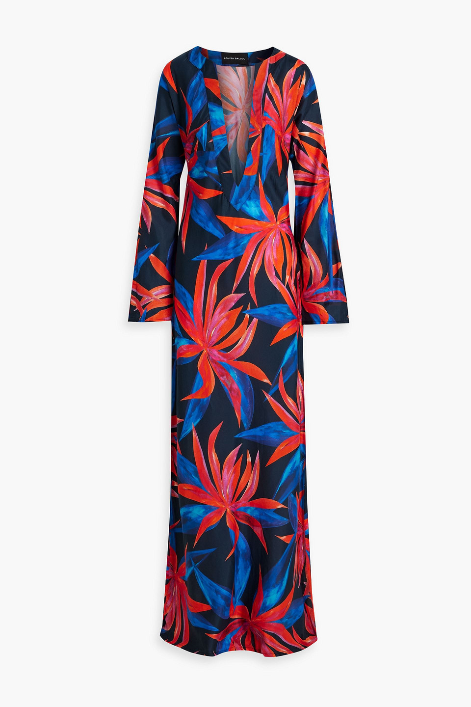 Louisa Ballou Floral-print Cotton And Silk-blend Maxi Dress In Tomato Red