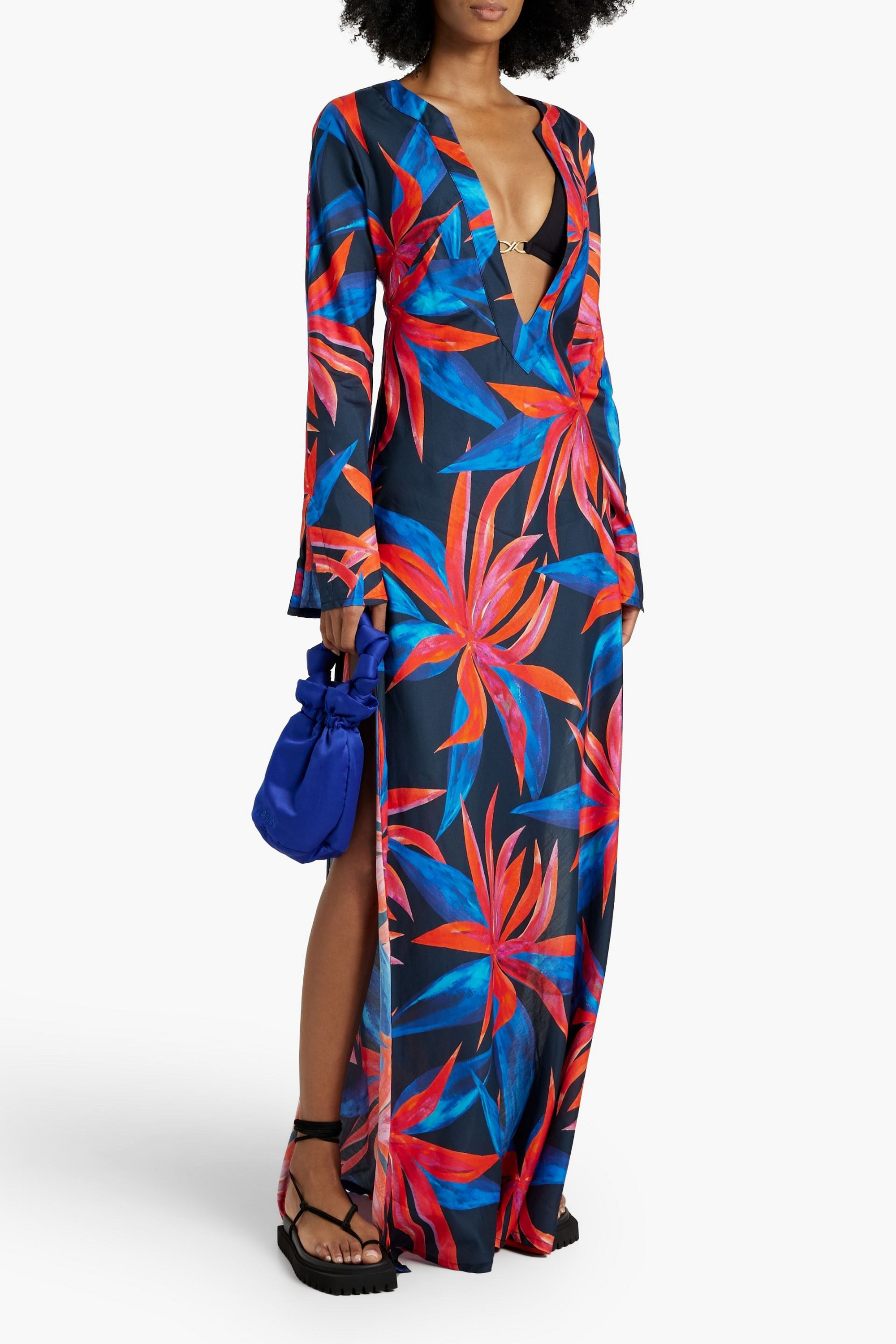 Louisa Ballou Printed cotton and silk-blend maxi dress