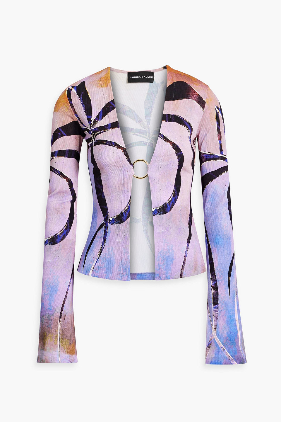 Louisa Ballou Purple Ribbed Classic Cardigan In Lavender