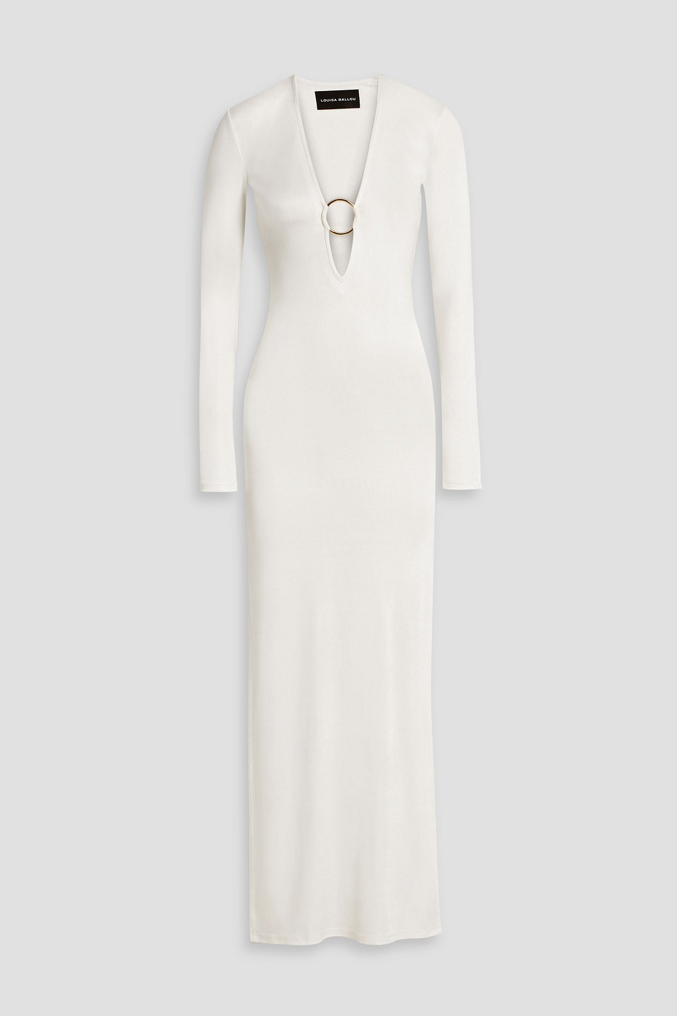 Shop Louisa Ballou Ring-embellished Stretch-jersey Maxi Dress In Off-white