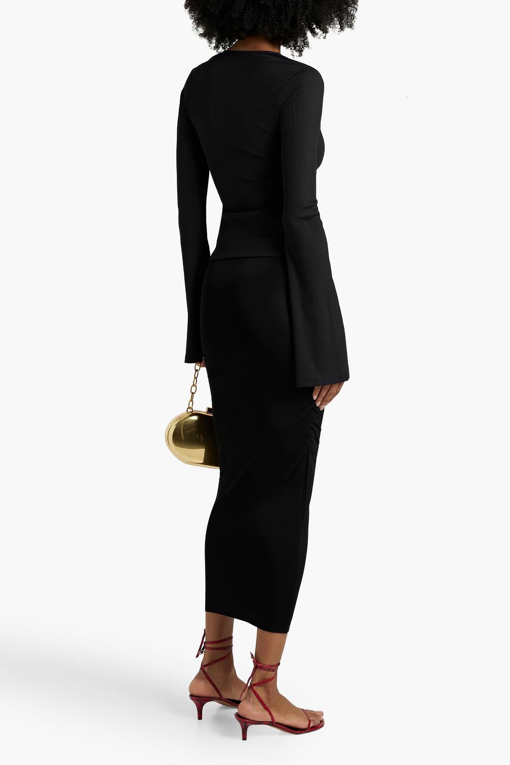 LOUISA BALLOU Ring-embellished printed ribbed jersey top