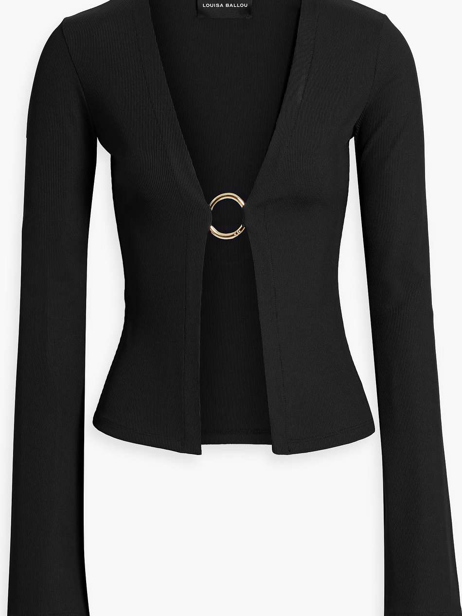 ring-embellished ribbed stretch-jersey top
